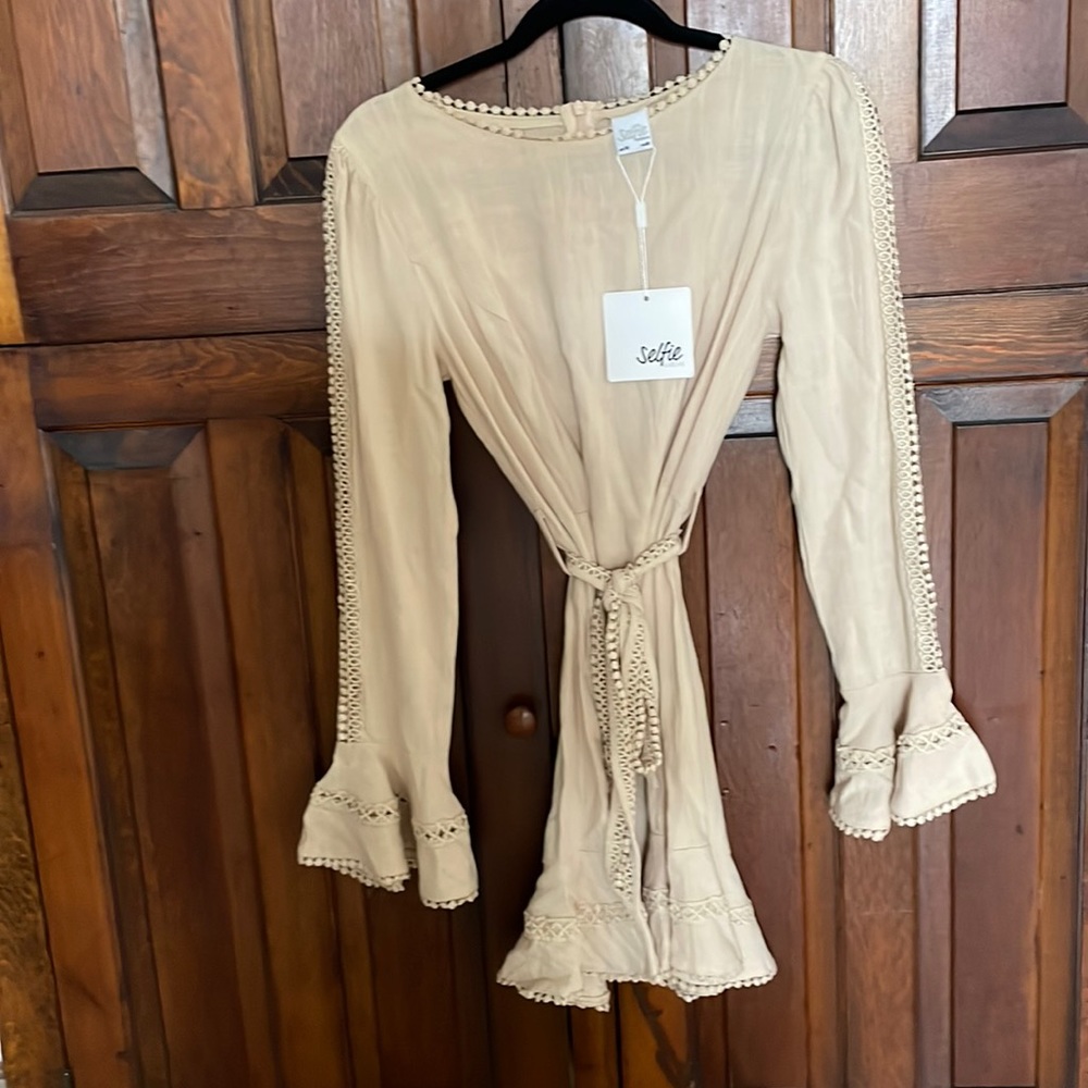 NWT long sleeve mini linen dress